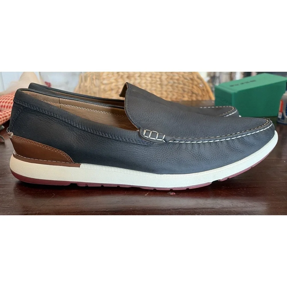 Johnston & Murphy Men's Navy Bower Navy Venetian Boat Shoes Nubuck 14M (C6)